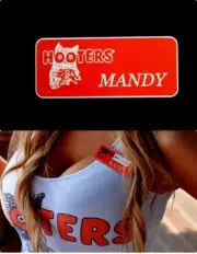 Hooters Uniform Mandy Name Tag Bartender Pin Halloween costume extra bar maid