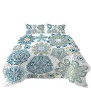 Teal Blue and Turquoise Mandalas Coverlet