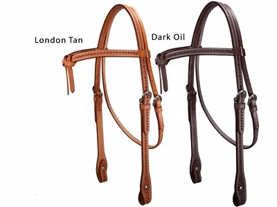 Western Brown & Natural set of 2 Hand Tooled Futurity Style Headstall