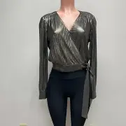 Ted Baker London Womens Gold Blk Gathering Detail Elwiira Metallic Wrap Top US 2