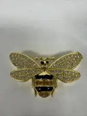 Honey Bee Jeweled Goldplated Hinched Trinket Box Rhinestones 3" NEW