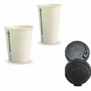 50 Cups + 50 Lids Disposable Biocup Coffee 280Ml/350Ml Bulk Paper Takeaway Sets
