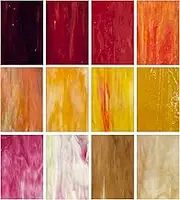 Unicoshape 12 Sheets Stained Glass Sheets Pack, 6" X 4" Cathedral Glass, Art Glass, Mosaic Glass Tiles for Crafts, (Red and Yellow Mixed)