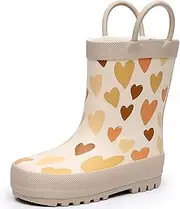 [RAINANGEL] Toddler Rain Boots with Easy-On Handles, Warm Heart, 9 Toddler