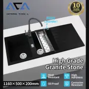 Black Granite Stone Kitchen Sink Double Bowls Basin Colander Drainer Tray Set