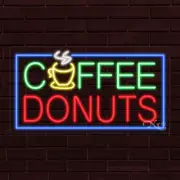 NEW "COFFEE DONUTS" w/BORDER 33x18X1 INCH LED FLEX WINDOW/WALL INDOOR SIGN 30377
