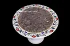 30" Marble Table Top Semi Precious Stones Work Art With Marble Stand