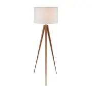 Sarantino Floor Lamp Tripod Stand In Round Drum Shade Wood Finish Legs Light Reading