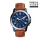 FOSSIL Grant 帥氣風尚淺褐色藍色計時男錶 棕色真皮皮革錶帶 44MM FS5151