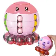 Octopus Rotating Magic Bean Cube Spinner Fidget Toy 2 in 1 Funny Beads Puzzle Educational Toys Desk Toys (Pink)