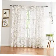 Leaf White Sheer Curtains for Living Room Bedroom 84inches Long Taupe Leaves