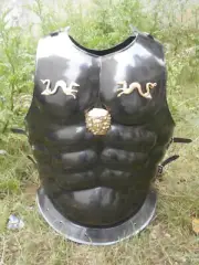 Medieval Knight Black Finish Muscle Armour Jacket With Dragon Halloween Gift