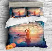 XIICOO Yoga Workout Bedding Set Yoga Girls Exercise Meditation Yogic Discipline Comfortcer Set |1 Comforter+2 Pillowshams(3Pcs) or Sheet (4Pcs) (QUEEN-4PCS,B)