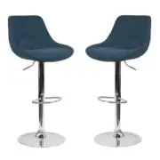 Home Square 2 Piece Fabric Gas Lift Adjustable Swivel Bar Stool Set in Blue