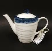 NEW MADISON CERAMIC HAND PAINTED COBALT BLUE & BONE,OFF WHITE TEAPOT