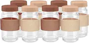 Juice Shot Containers, Glass, Clear, 2oz, Colored Lids & Silicone Grip Bands, Beverage Storage, Juicing, Ginger & Turmeric Bottles
