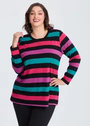 [Virtuelle] Taking Shape Bamboo Ponte Stripe Top Size 16 in Jewel Stripe - Plus Size Women's Clothing Jewel Stripe