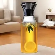 MISSLO 1L Glass Carafe with Stainless Steel Silicone Flip-top Lid, Glass Water Pitcher for Cold Water, Ice Tea, Wine, and Juice (white-1L)