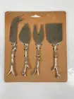 Cheese Knives 4 Set Brass Stainless Steel Twig Handle Charcuterie Board Silver