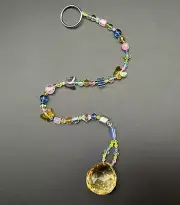 Beaded Suncatcher Butterfly Pastel Green Yellow Crystal Prism Hanging Patio Deco