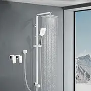 ACA International WELS 8" Rain High Pressure Shower Head Set with Twin Shower Tap, 3-Mode Handheld Spray Swivel Rain Shower Set, Brass Construction 2 in 1 Diverter(Chrome)