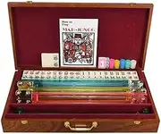 American Mahjong Set, Golden Fortune with Inlaid Wooden Case - Four Wooden Racks, Acrylic Pushers, Wind Indicator(White)