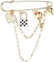 [yaozeio] Punk Safety Pin Brooch Chain Coat Collar Shawl Brooch Pin Tassel Chain Brooch Charms Shawl Safety Pins Brooch for Women Clothing Accessories Heart Chain Brooch Pin Shawl Pins Y2k Shoe Jean Sock Pins