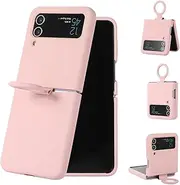 Nexue for Samsung Galaxy Z Flip 4 Silky Liqiud Silicone Case Slim Full-Body Protective Shockproof Ring Holder Cover with Microfiber Lining Compatible with Galaxy Z Flip 4,Pink