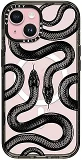 CASETiFY Impact iPhone 15 Case [4X Military Grade Drop Tested / 8.2ft Drop Protection/Compatible with Magsafe] - Animal Prints - Black Kingsnake - Clear Black