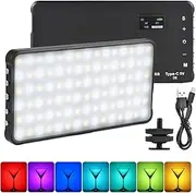 Fill Light Panel Pocket Video Light 2800K-6800K Dimmable 17 Scene Modes Built-in Battery with Cold Shoe Adapter for Vlog Live Streaming Video Conference Lighting Product Photography Black