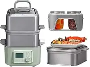 10L Food Steamer, 2 Tier Intelligent Electric Food Steamer Stackable BPA-Free Steaming Baskets for Easy Storage, Digital Multifunctional Steamer Stainless Steel Base 1500W (Green)