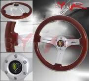 350mm Light Wood Grain Chrome 3 Spokes Steering Wheel Jdm Green Yellow Button (for: Fiat)