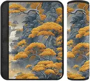 Ukiyoe Fir Topaz Gold Ink 2 Pack seat Belt Padding Shoulder Strap, Stop seat Belt Cutting into Neck, car seat Belt Cover for Backpack Auto Van 10x7.7 in Protector para cinturón de
