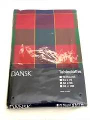 DANSK Plaid Tablecloth Cotton 62” x 86” Red Green Blue Yellow