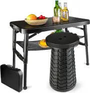 Portable Folding Table and Stool Set, Lightweight Foldable Table & Collapsible S
