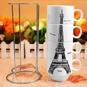 Coffee Cups Set 4 Cup in Gift Box 4 oz each with Metal Rack