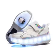 Nevenka Kids LED Roller Skate Shoes Boys Girls Sneakers with Double Wheel-CD888-White