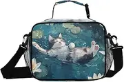 Insulated Lunch Box Cat Swim Flower for Women Men - Ideal for Work, Picnics - Includes Adjustable Shoulder Strap