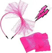 2pcs Lace Headband Halloween Earrings Fingerless Gloves Fishnets Headwear for Women Decor 80s Prom Headpiece Fancy Hair Ties Bowknot Earrings Masquerade Gloves Man Scarf Cosplay