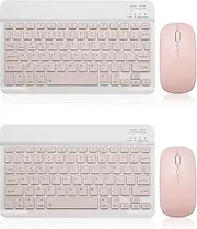 2 Pack Bluetooth Keyboard and Mouse Combo Rechargeable Portable Wireless Keyboard Mouse Set for Apple iPad iPhone iOS 13 and Above Samsung Tablet Phone Smartphone Android Windows (10 inch Pink)