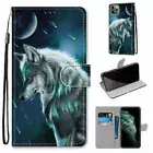 For iPhone 11 12 Pro Max XR XS 6 7 8 SE Wolf Moon Flip Card Wallet Phone Case