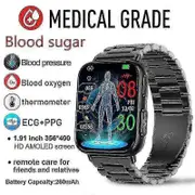 2024 New Blood Sugar Smartwatch Men 1.91 Inch 365*400 Hd Screen Ecg+ppg Smart Watch Monitoring Non-invasive Blood Glucose Watch Brown leather