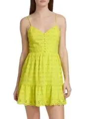 NWT- Alice + Olivia 'Fae' Eyelet Sleeveless Mini-Dress, Lemon Sorbet - Size 6
