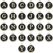 uxcell 26 Pcs Letter Charm, Alloy A-Z Initial Charm Round Alphabet Charm Pendant for Necklace Bracelet Earring Jewelry Making DIY, Black
