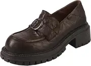 [XINXINIO] Womens Fashion Retro Chunky Heel Genuine Leather Loafers