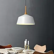 7 PANDAS Indoor White Pendant Light Wood Top, Modern Ceiling Lighting for Cafe, Bedroom, Restaurant Bar Kitchen Island Lamp Fixture - 240V E27 Screw - Shade Size: D 40 * H 22 cm
