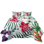 Purple White Orchid and Red Hibiscus Flowers Coverlet