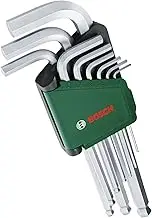 Bosch Home & Garden 9-Piece Hex Key Set (Multi-Tasking Hex Keys Made of High-Quality S2 Steel; 1.5 - 10mm; Long Arm; Ball-End 30-Degree Offset; Rust-Protected, Storage Clip)