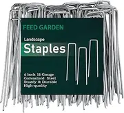 FEED GARDEN Galvanized Landscape Staples 6 Inch 25 Pack 11 Gauge Anti-Rust Garden Stakes Tent Stakes Landscaping Fabric SOD Pins Yard Stakes for Weed Barrier Fabric