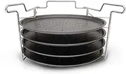 Tredoni 4 Tier Pizza Baking Tray 29cm Non-Stick + Stainless Steel Oven Rack Stand, Aluminum Pizza Serving Plates - PFOA Free